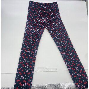 J. Crew Crewcuts Girls Blue‎ Red Cherries Stretch Leggings Sz 8 Velvet Casual